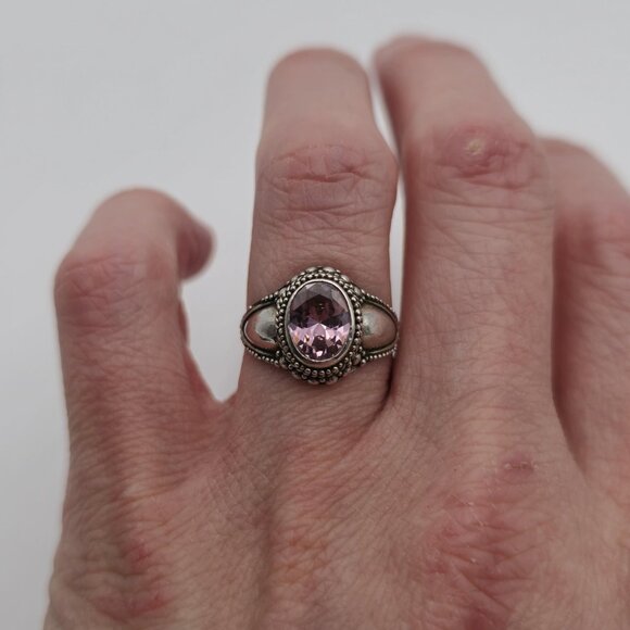 Size 7 Sterling Silver Brilliant Oval Pink Cubic Zirconia Ring A3154 - Picture 4 of 9